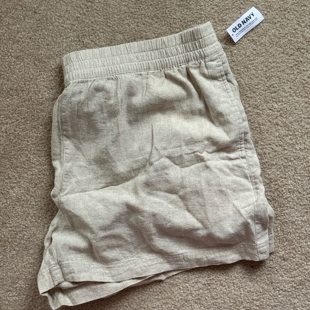 Old Navy Neutral Beige Elastic-Waist Linen-Blend Shorts